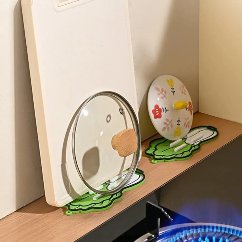3PCS Cabbage Shape Pot Lid Holder Carrot Pattern Hanging Tableware Drain Mat Portable Cartoon Cutting Board Pad Utensil Storage