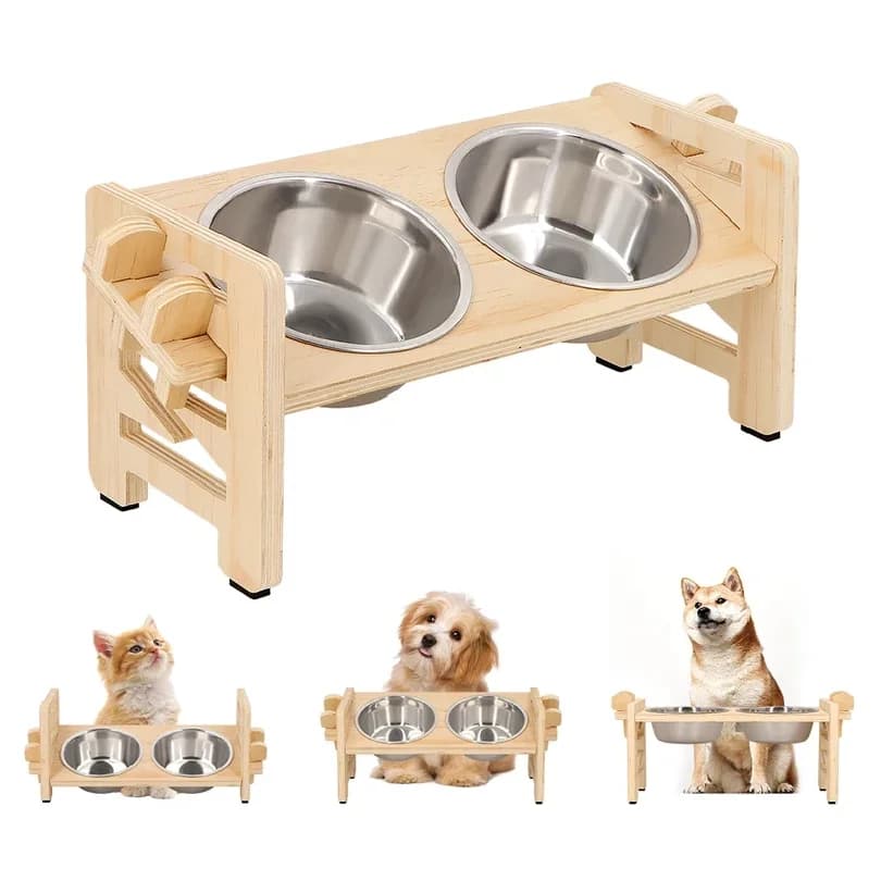 Elevated Tilted Adjustable Pet Feeder Stand with 2 Stainless Steel Bowls for Small Dogs Cats Puppy Feeding Supplies