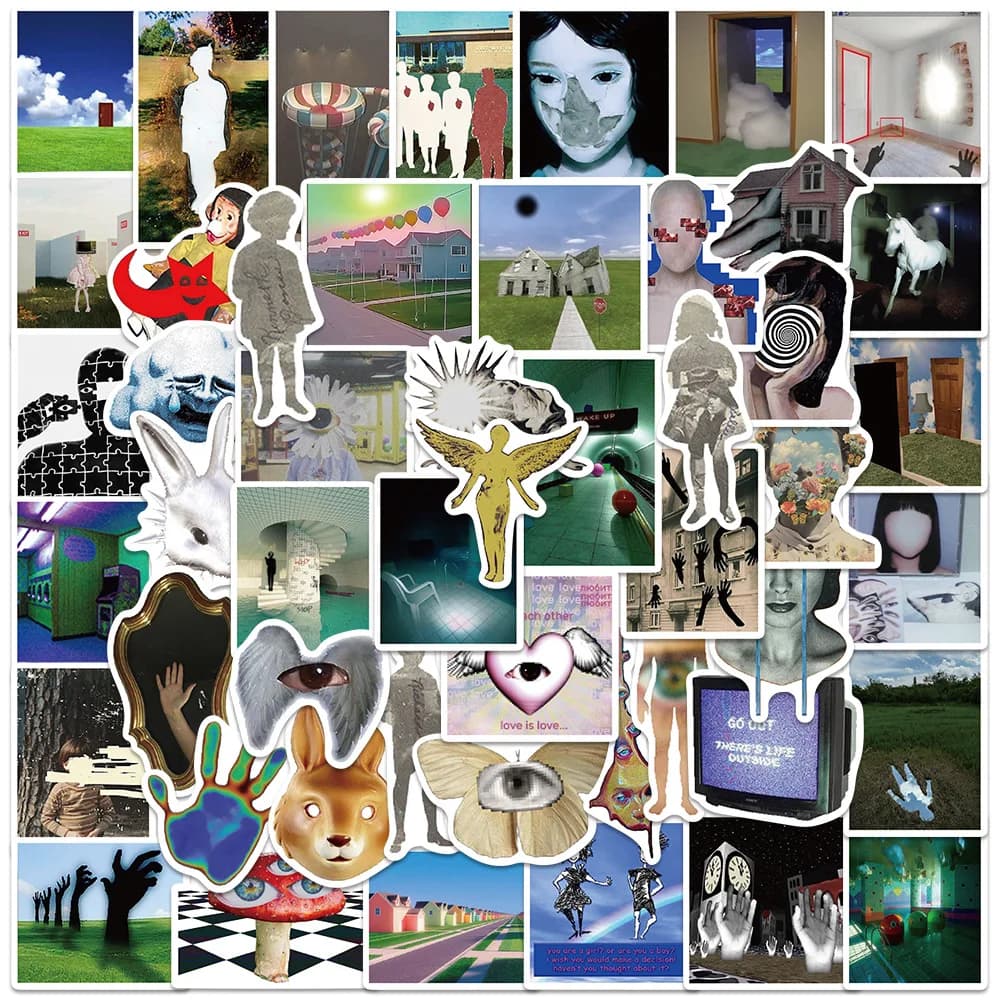 50 stickers with strange core, bizarre aesthetic decal, skateboard, laptop, luggage, phone, motorcycle, waterproof adhesive