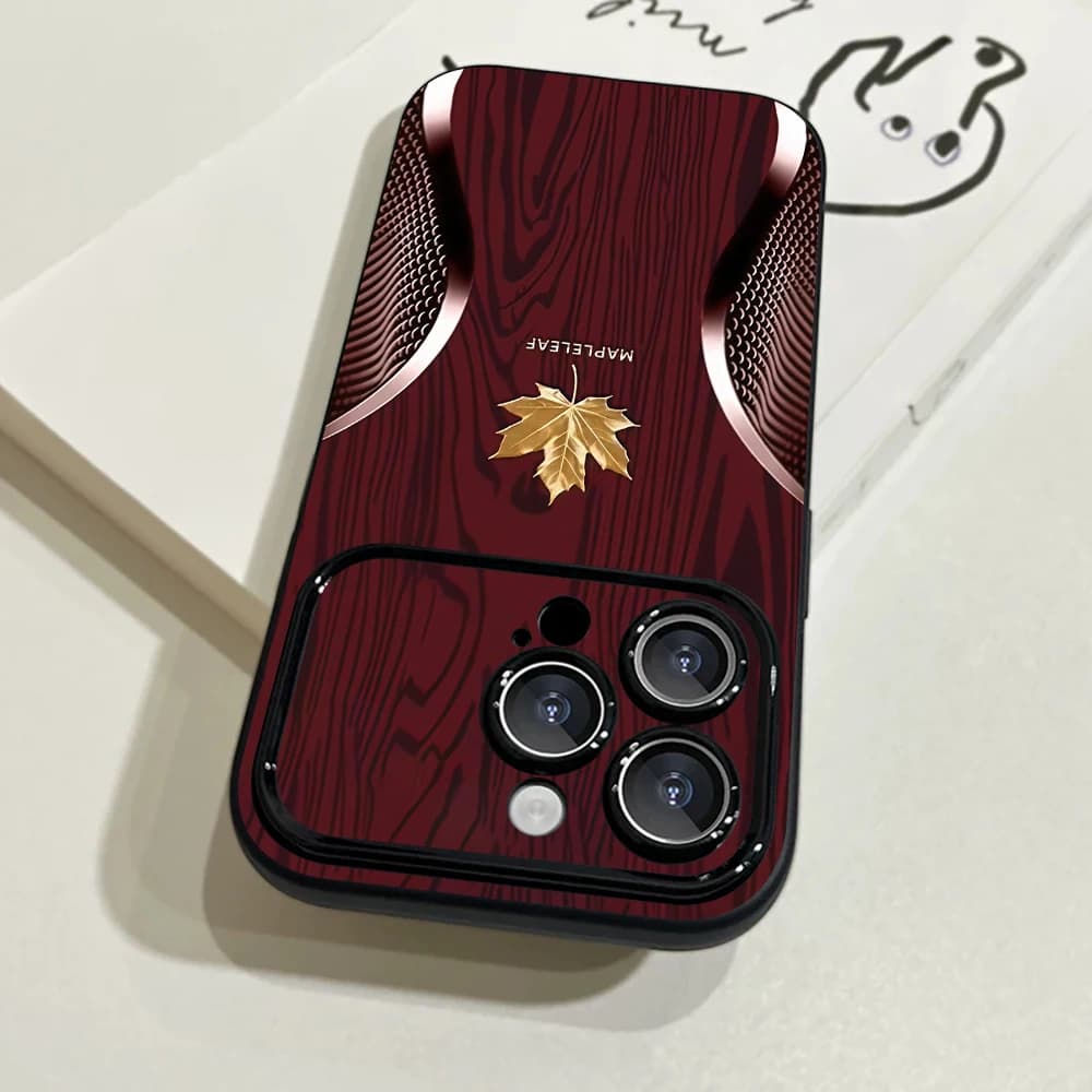 Golden Maple Leaf Black Matte Silicone Case For iPhone 17 15 14 11 16 13 12 17 Pro Max Plus Cases Len Protector Shockproof Cover