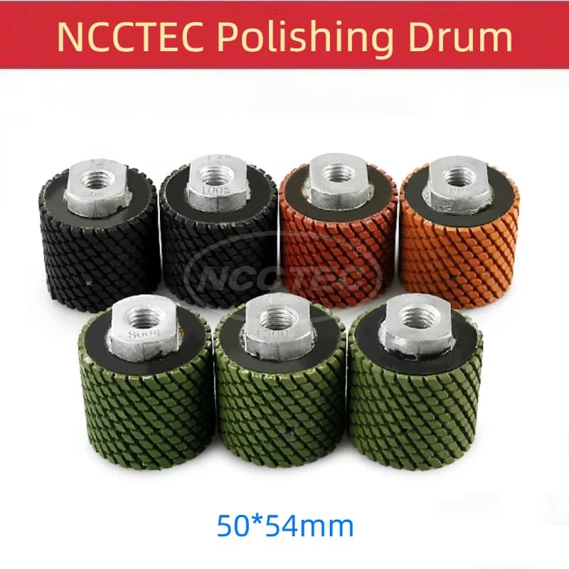 Ruote a tamburo in resina per lucidatura a umido diamantata NCCTEC da 2 '' 50 * 54mm M14 Utensile per disco per lucidatura cilindrico a forma speciale curvo