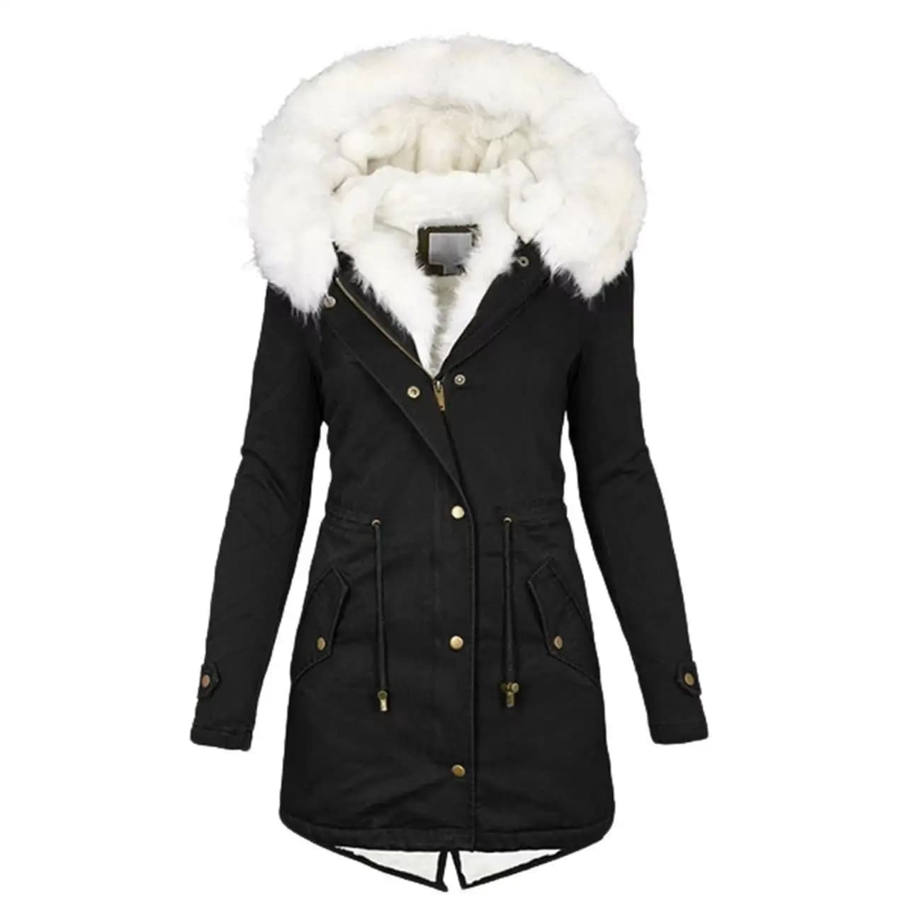 Women's Winter Long Cotton Clothes Jacket Casual Thick Warm Faux Fur Plush Hooded Fur Collar Parkas Coat Commuting Clothing New