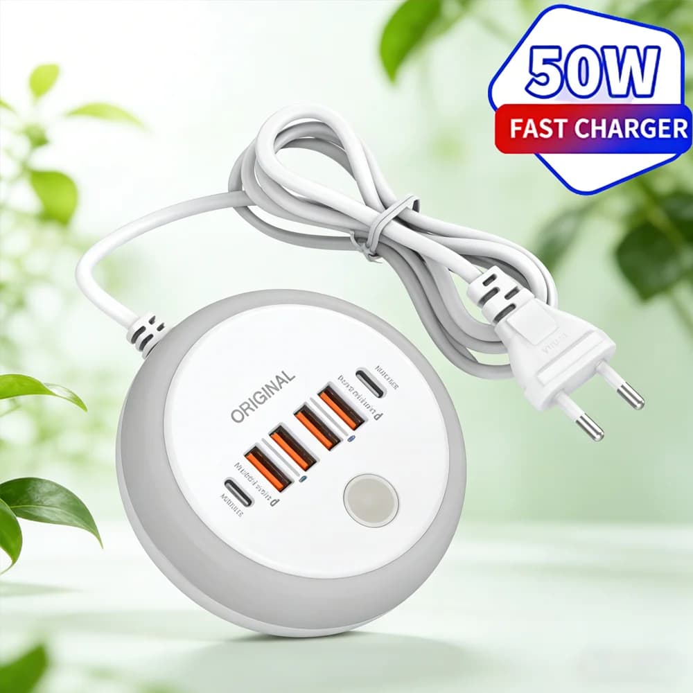 Caricatore USB da 50W per cellulare, multipresa con porta di tipo C, caricatore da parete a ricarica rapida, adattatore da parete per iPhone e Xiaomi