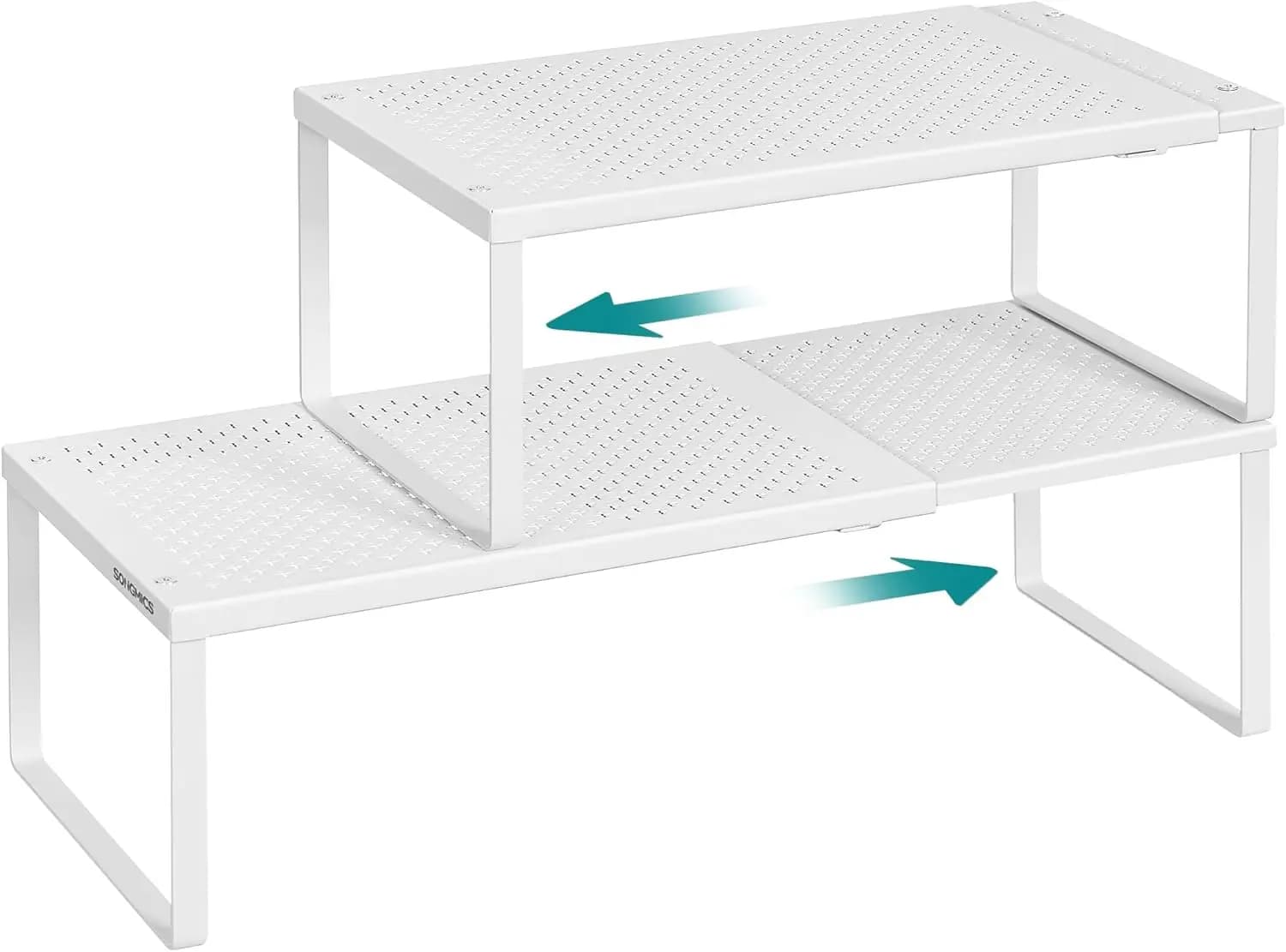 Set di 2 Portaspezie Espandibili in Metallo, Scaffali Salvaspazio per Cucina, per Piani di Lavoro e Armadietti, in Bianco Opaco