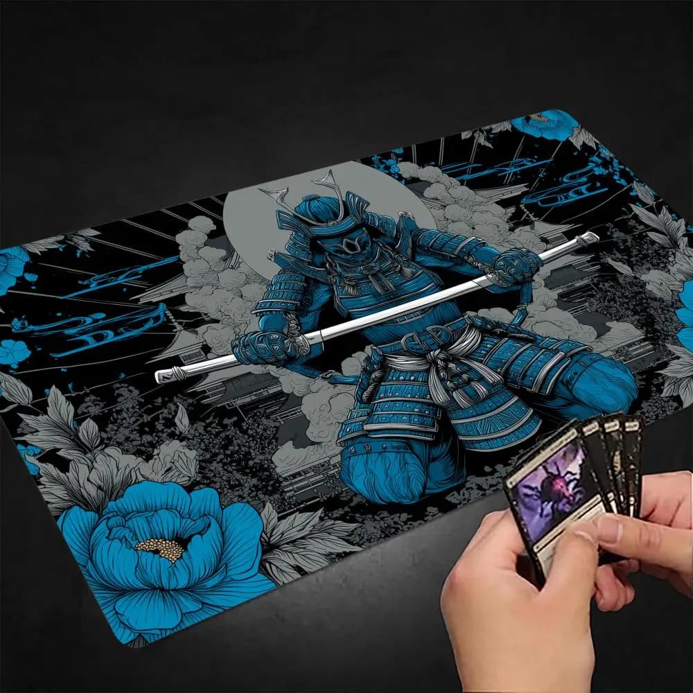 Splendido Tappetino da Gioco Blue Warrior MTG per Carte Magic con Bordo Cucito, Antiscivolo e Resistente, Tappetino da Tavolo per Giochi da Tavolo e TCG