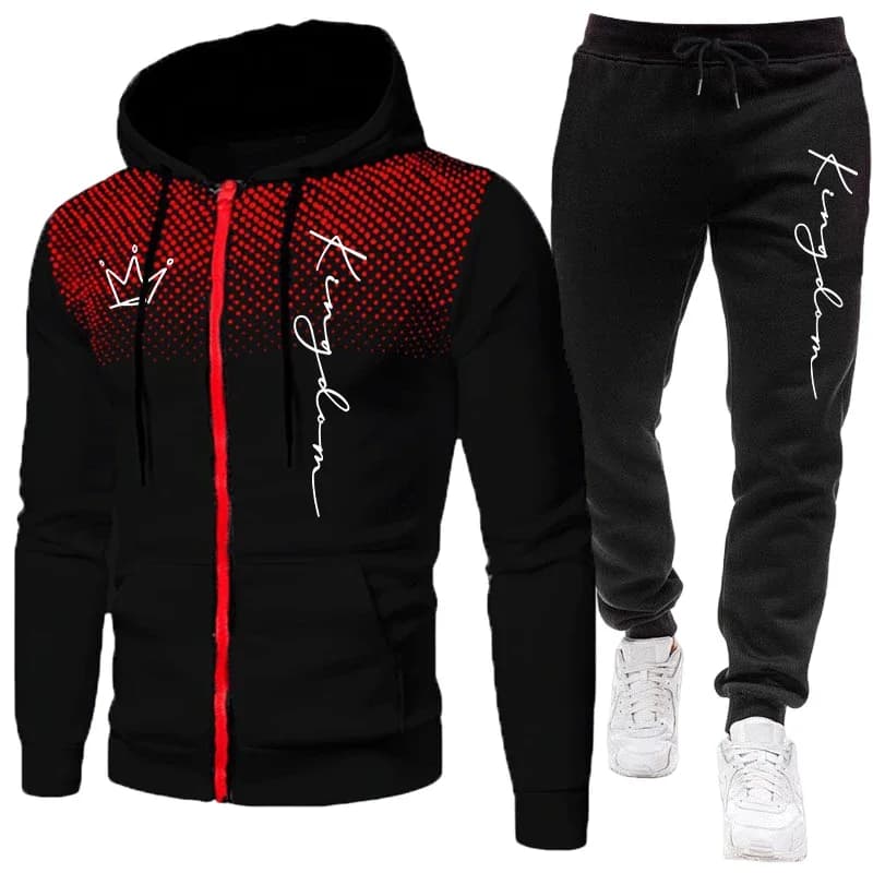 King Men's Jacket Tracksuit Casual Dot Zip Hooded Sweatshirt Coat Outdoors Sports Jogging Clothes AutumnWinter Single Tops Pants