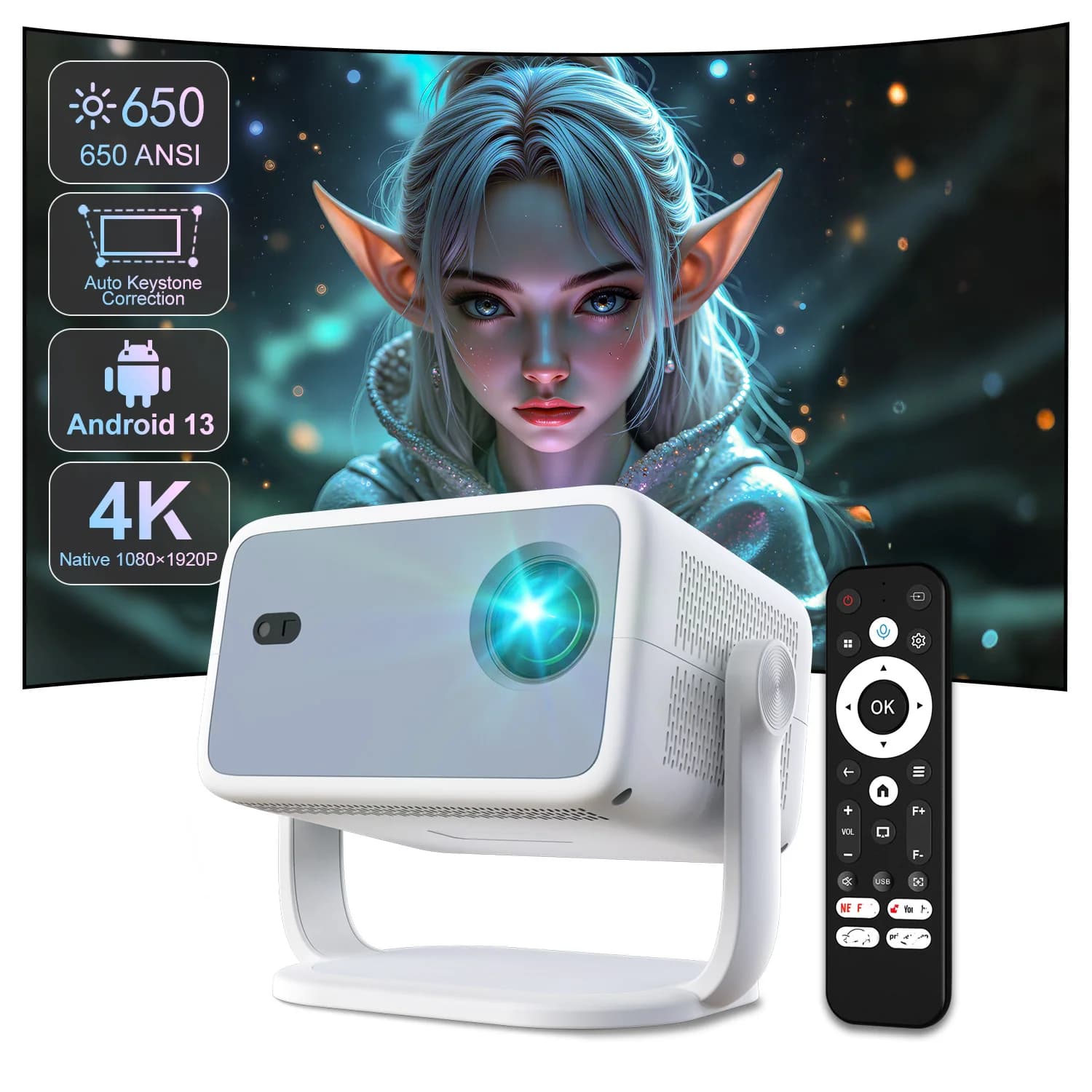 Mini Proiettore Video Portatile 1080p Smart Home LCD Proiettore Portatile Android 13 4K WiFi Smart Projector