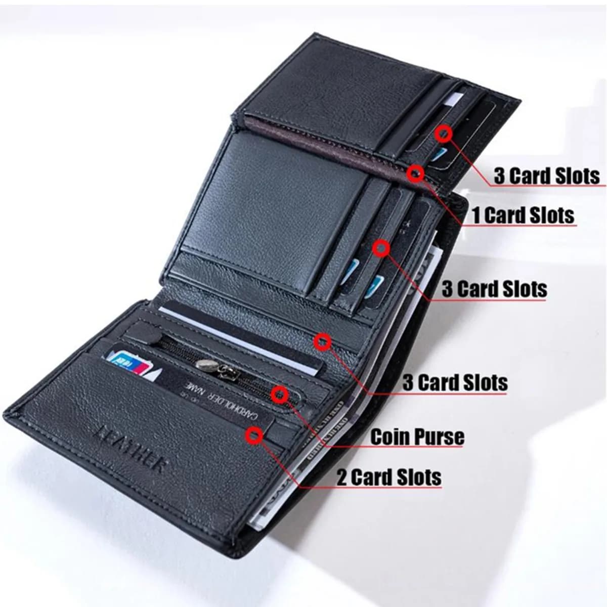 Portafoglio da uomo in vera pelle, portafoglio per carte di credito tre pieghe antifurto RFID in pelle bovina con strato superiore