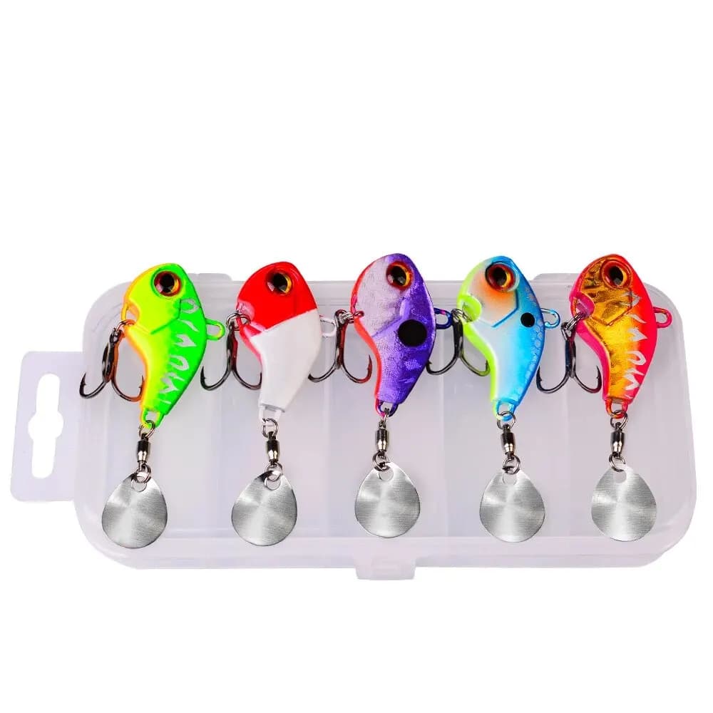 5 pz/scatola Kit esca da pesca metallo VIB esca artificiale affondamento Spinner cucchiaio esche da pesca maschere attrezzatura da pesca