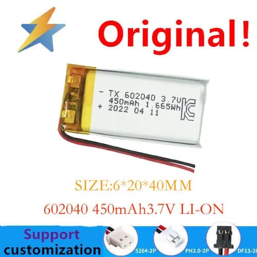 Lithium polymer battery 602040 450mAh 3.7v for Bluetooth earphones and electric brushes - Manufacturer
