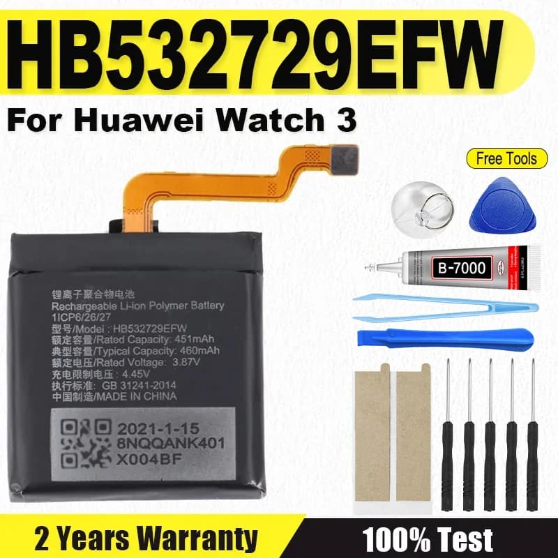 Nuova Batteria HB532729EFW Per Huawei Watch 3 Batteria 460MAH HB532729EFW Batteria Smartwatch + Strumenti Gratuiti