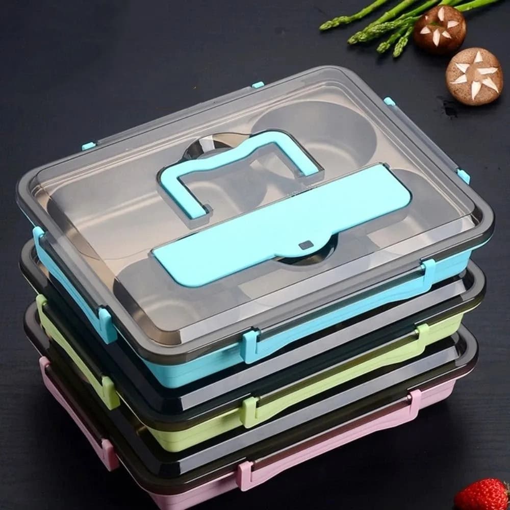 Lunch Box in acciaio inossidabile a tenuta stagna Contenitore per alimenti per microonde multi-griglia per uso alimentare con portapranzo isolato per posate