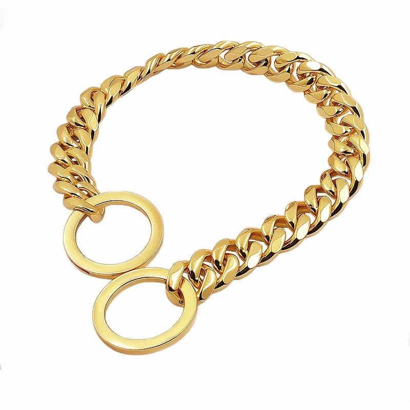 Collare per cani con catena antiscivolo in metallo Oro Argento 15 mm di larghezza Collare a catena per animali domestici in acciaio inossidabile per cani Catena di addestramento liscia e resistente