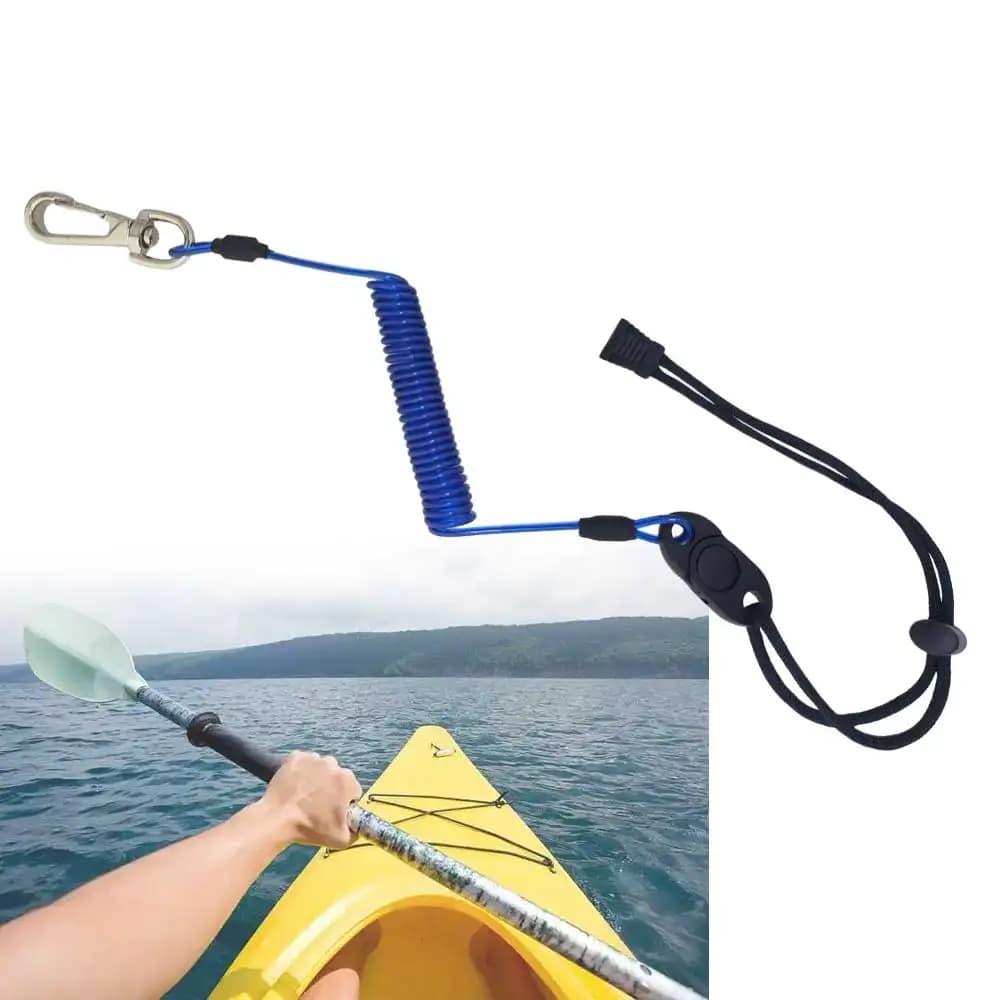 5.9FT Kayak Boat Paddle Leash Coiled Paddle Tether Rope with Heavy Duty Alloy Swivel Hook Canoe SUP Anti-Loss Safety Lanyard