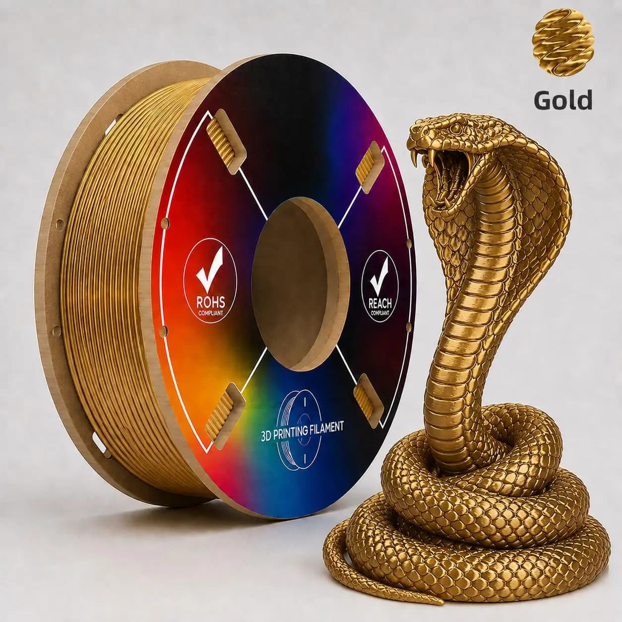Silk PLA 3D Printer Filament 1.75mm Premium Gold Shiny Finish Single Color Glossy Smooth Surface 200g Spool for FDM 3D Printer