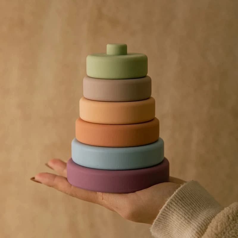 6 pezzi giocattolo per bambini blocchi morbidi blocchi impilabili in silicone forma rotonda giocattolo da costruzione in silicone massaggiagengive in gomma giocattolo Montessori
