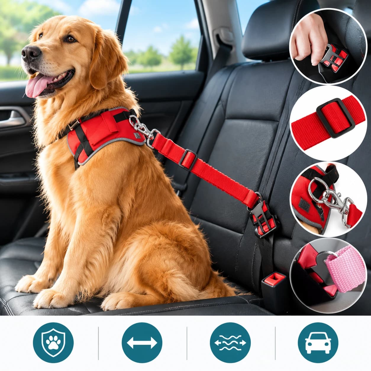 Pet Dog Car Seat Safety Harness Adjustable Elastic Buffer Anti Shock Leash Anti Pull Vehicle Safety Strap for Dogs Cats Travel