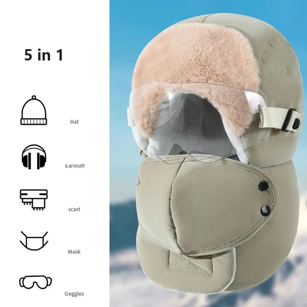 Windproof Winter Goggles Mask Hat with Mask Glasses Cold Proof Riding Lei Feng Hat Neck Protector with Hood Warm Ski Hat Winter
