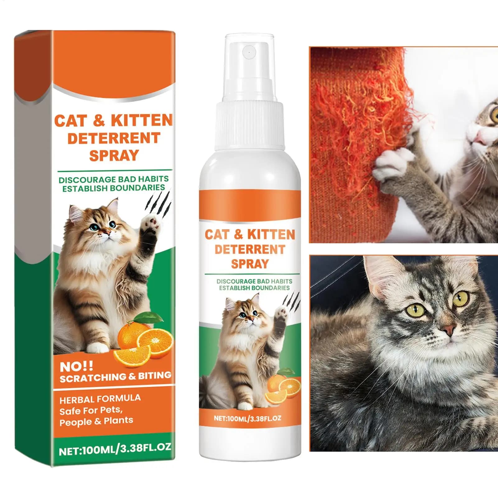 100ml Spray antigraffio per gatti Fragranza arancione Protezioni per tende per divani Area restringita Fermare gatti Cani Graffiare aiuti per l'addestramento degli animali domestici