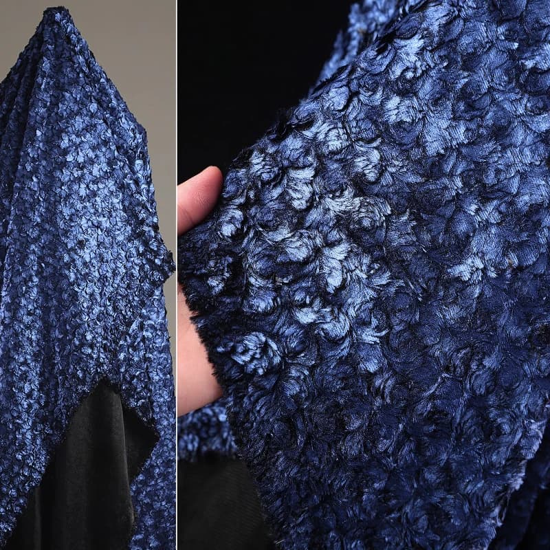 Deep Blue Cracked Foil stamping Fur Fabric for DIY Woolen Coat Pillows Shawls Bed Covers Bags Clothing Cloth Sewing Material