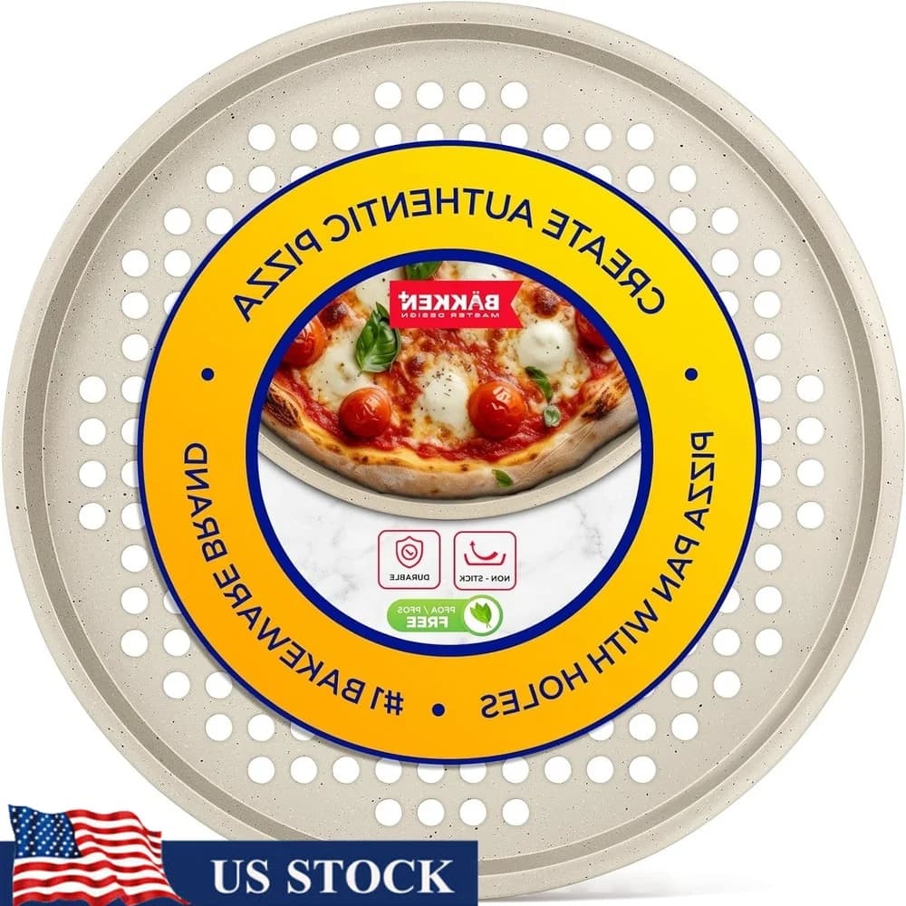 Teglia antiaderente per pizza Vassoio perforato in acciaio al carbonio Manico in silicone resistente al calore Biscotti e pizzas lavabili in lavastoviglie