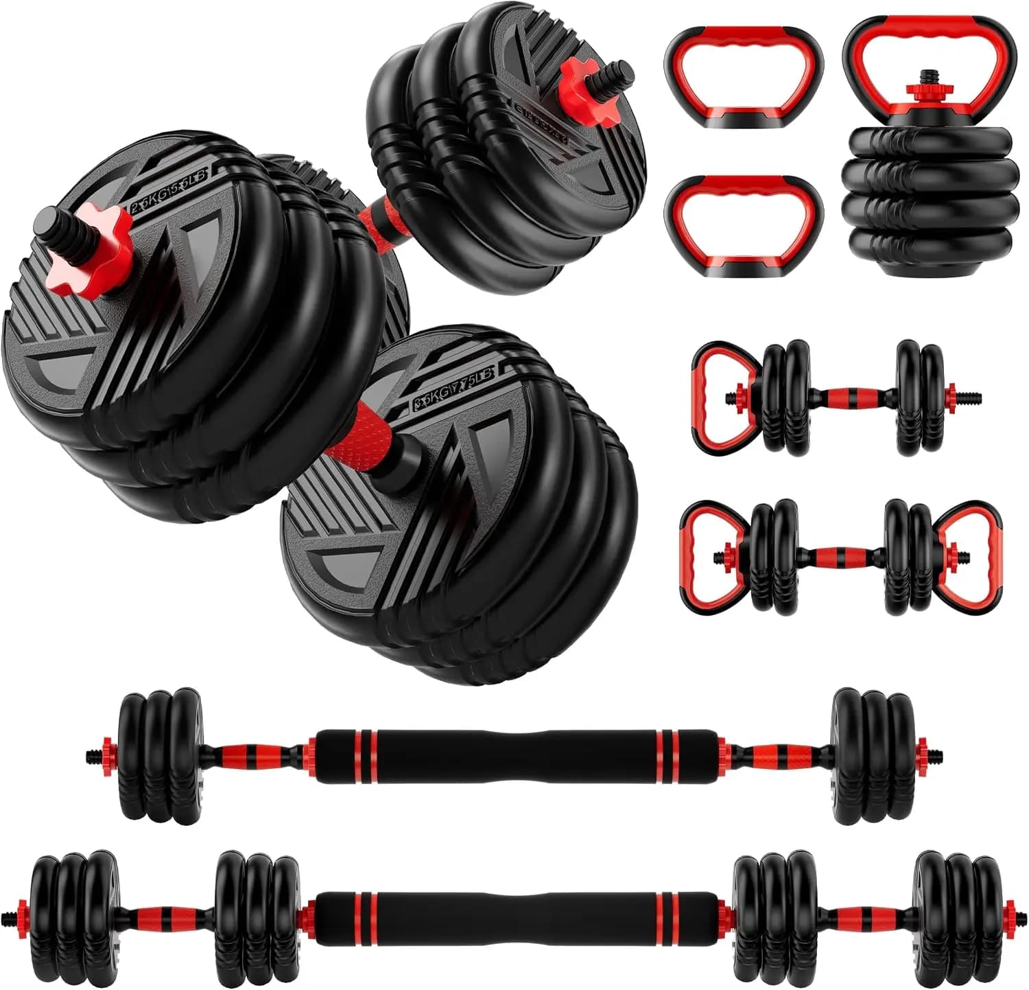 Adjustable Dumbbell Set, 10/20/30/45/70/90lbs, 5 in 1 Multi-Function Dumbbells Set Converts to Barbell & Kettlebell, Weight Set