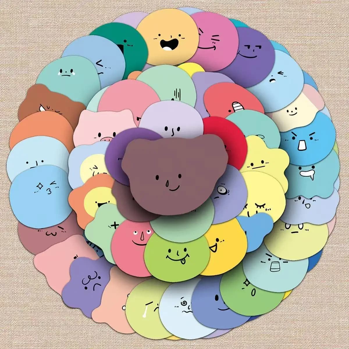 65Pcs Cute Hand Painted Round Expression Cartoon Stickers Funny Graffiti Decals Decor for Desktop Calendar Desk Lamp DIY Journal