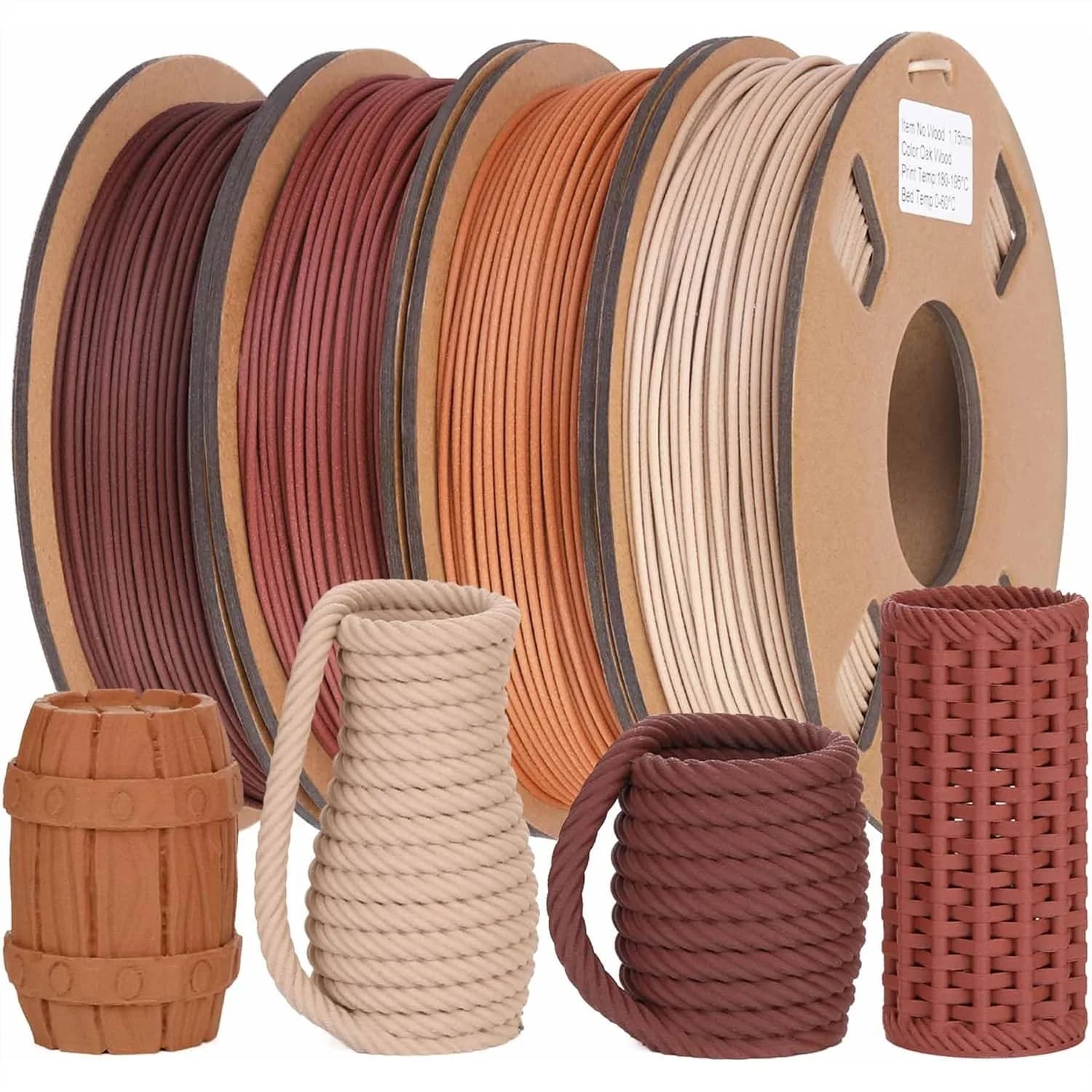 Filamento per Stampante 3D in Fibra di Legno 30%, PLA 1.75mm +/-0.03mm, 1 kg, 4 Colori