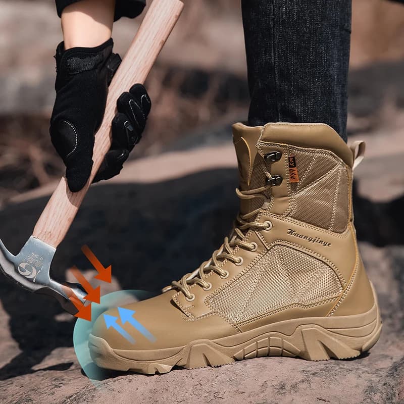 Men's Military Tactical Shoes Army Boots Men Side Zipper Military Boots Men Anti-Slip Ankle Boots Work Safety Shoes Hiking Shoes