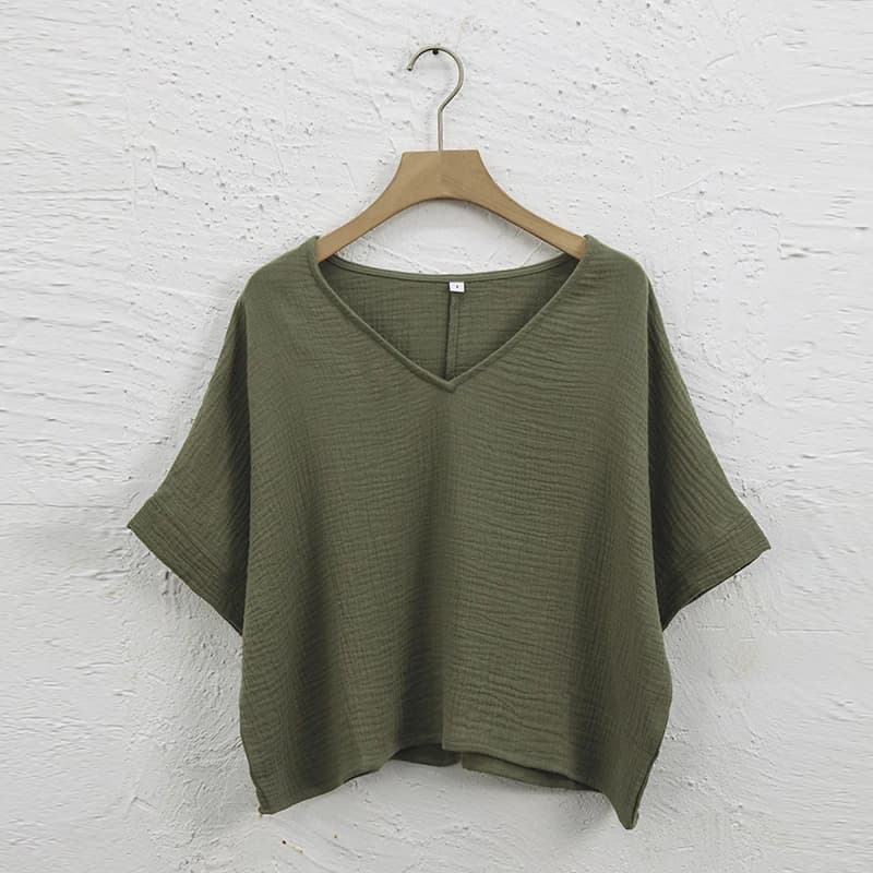 Mussola 100% cotone manica corta Tee sexy scollo a V T-shirt oversize streetwear top camicie e camicetta Lady Pulovers Camisetas