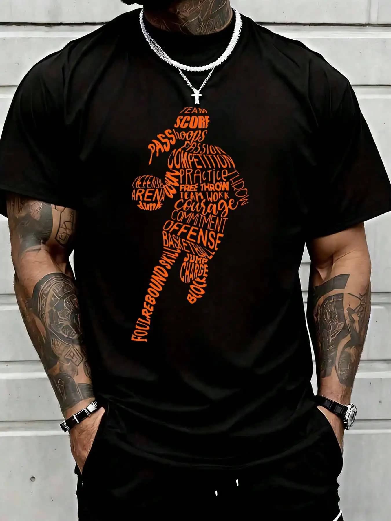 Men Basketball Player Typography Graphic Tee Sports Lover Gift Shirt Suitable For Casual Sports Wear