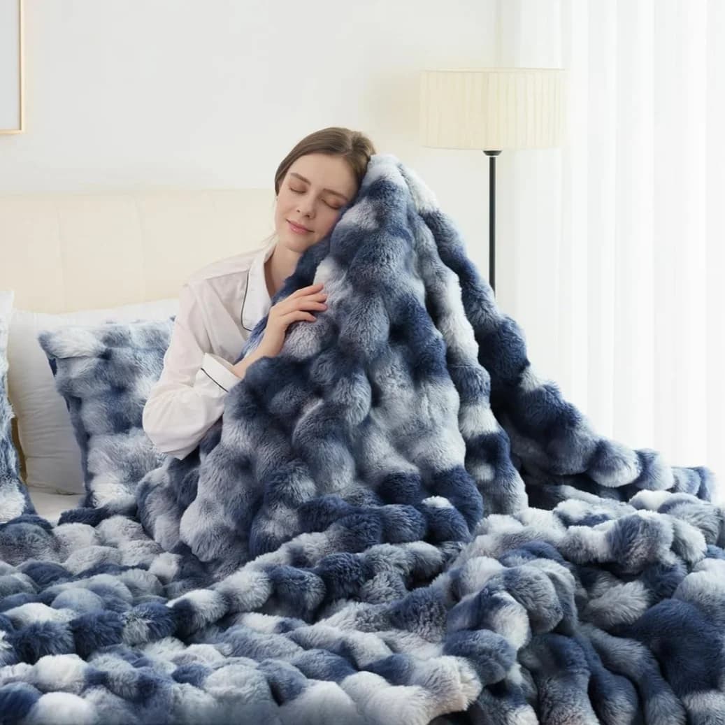 1 coperta in pile di finto coniglio - Coperta in pile di finto coniglio ponderata da 6 libbre - Copriletto
