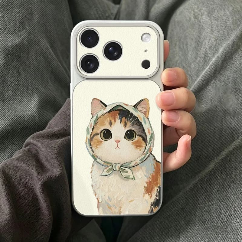 Headscarf Cat Phone Case for iPhone 17 Air 16 15 14 13 Pro Max Shockproof Fundas Cover White Color Coques