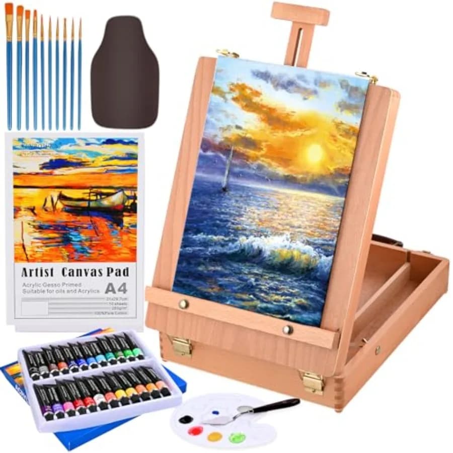 Tabletop Easel Acrylic Paint Set, 40 Pack Painting Kits for Adults, Painting Supplies with 24 Acrylic Paints, 10 Brushes, Art E