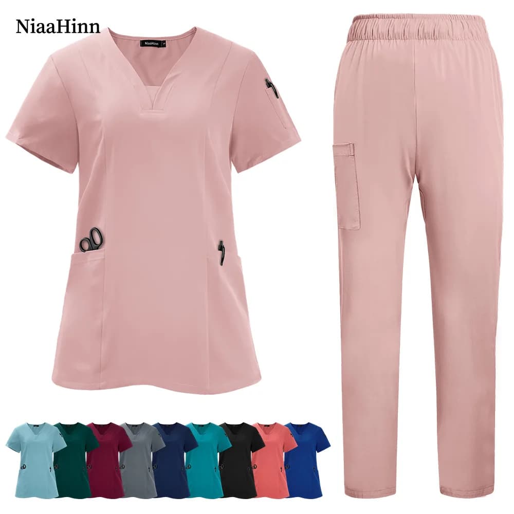 Infermiera Uniforme medica Quick Dry Pet Grooming Abbigliamento da lavoro Dottore Scrub Set Sala operatoria Abito chirurgico Manica corta Pantaloni elastici