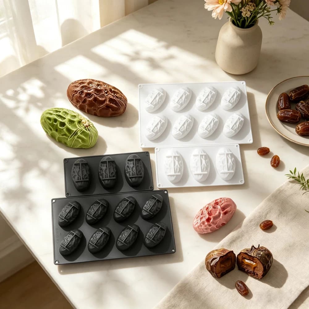 3 or 8 Linked Date Palm Leaf Silicone Mold for Mousse Cake Chocolate Dessert Pudding French Pastries Baking Aromatherapy Candle