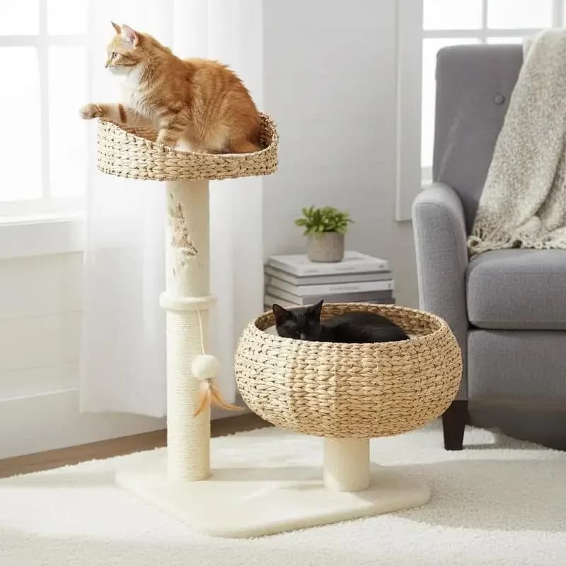 Albero per Gatti da 72 cm, Torre per Gattini con Tiragraffi in Sisal, Due Letti, Palla Giocattolo