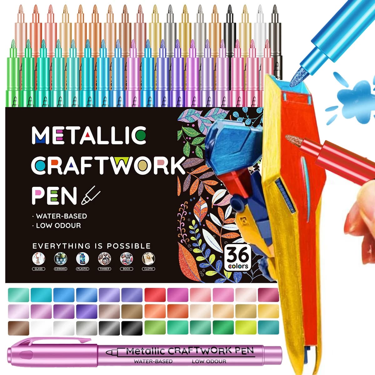 36 pennarelli metallici per vernice acrilica, per legno, tela, pietra, roccia, pittura, vetro, superfici in ceramica, artigianato fai da te