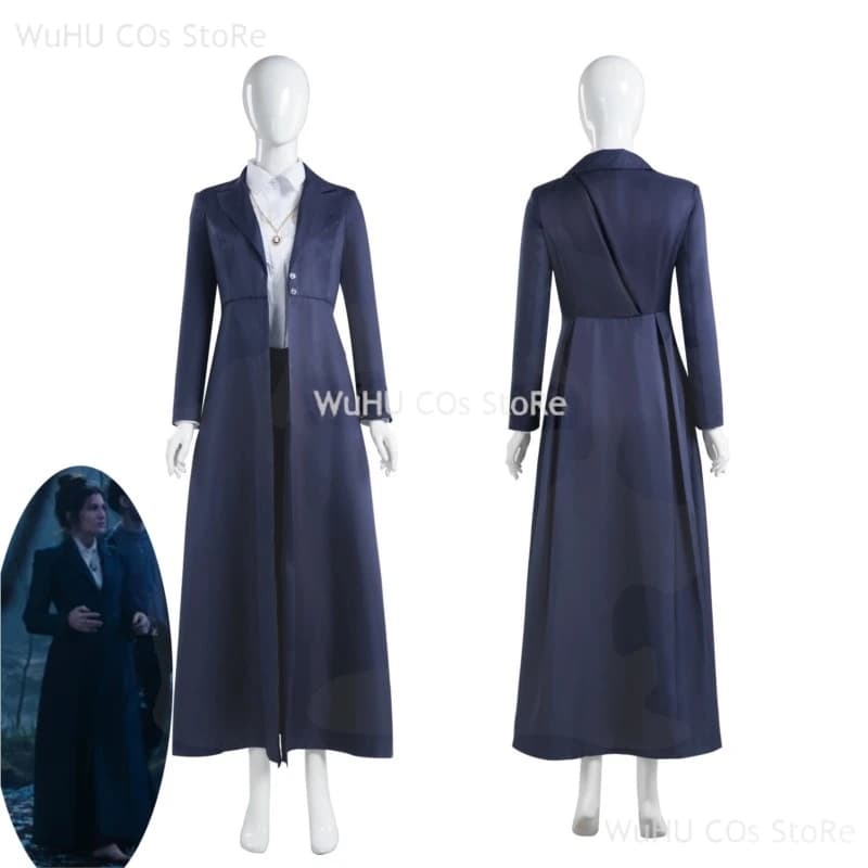 Agatha Harkness Strega Agatha TV All Along Costume Cosplay Prop Women's Necklace Trench Blue Holloween Party Uniform Role Game