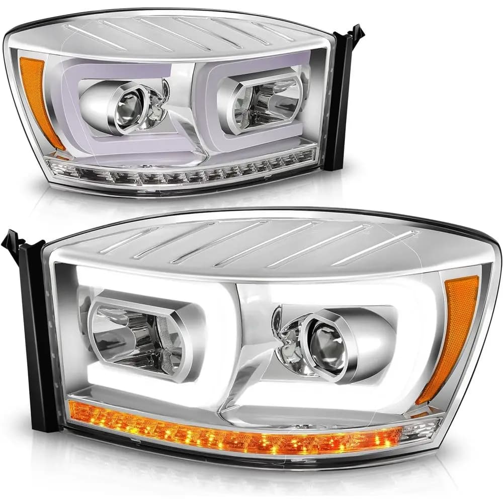 Gruppo Fari LED DRL Compatibile con Dodge Ram 1500-3500 2006-2009, Coppia di Fari DRL Doppi con Indicatore di Direzione Sequenziale a LED