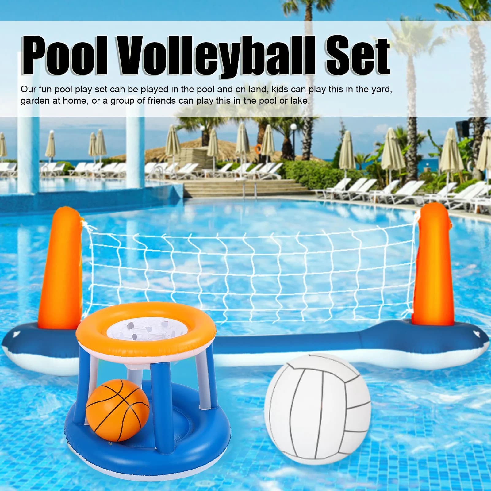 Volleyball and Basketball Set for Swimming Pool, Ideal for Summer Holidays, Family Events, Carnevali and Birthdays