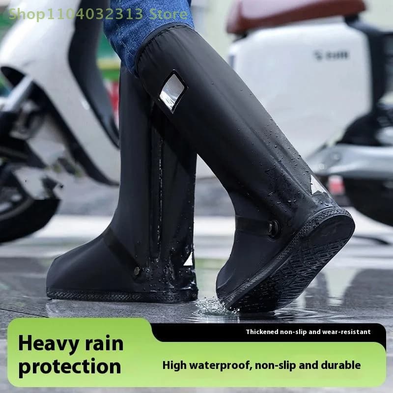 1 paio di copriscarpe per stivali da pioggia alti riflettenti impermeabili neri riutilizzabili per moto ciclismo bici protezione antipolvere trasparente
