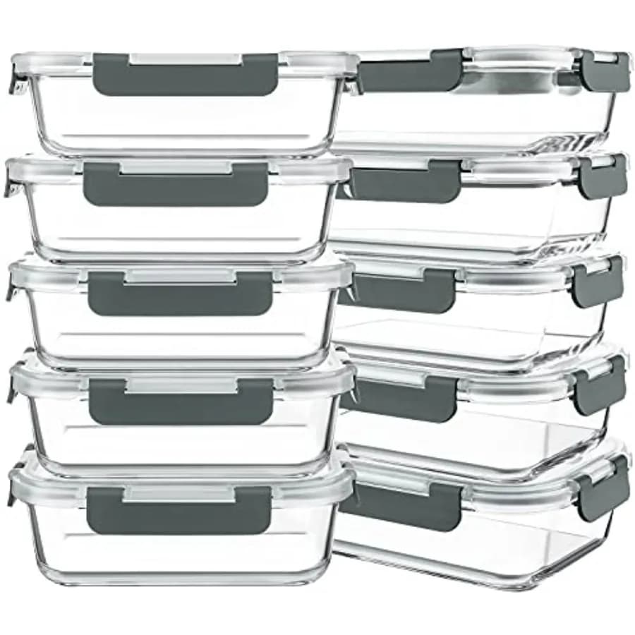 10 Confezioni di Contenitori in Vetro da 30 oz per Preparazione Pasti, Contenitori per Alimenti con Coperchi Ermetici, Scatole Bento per Pranzo, Adatti a Microonde e Congelatore