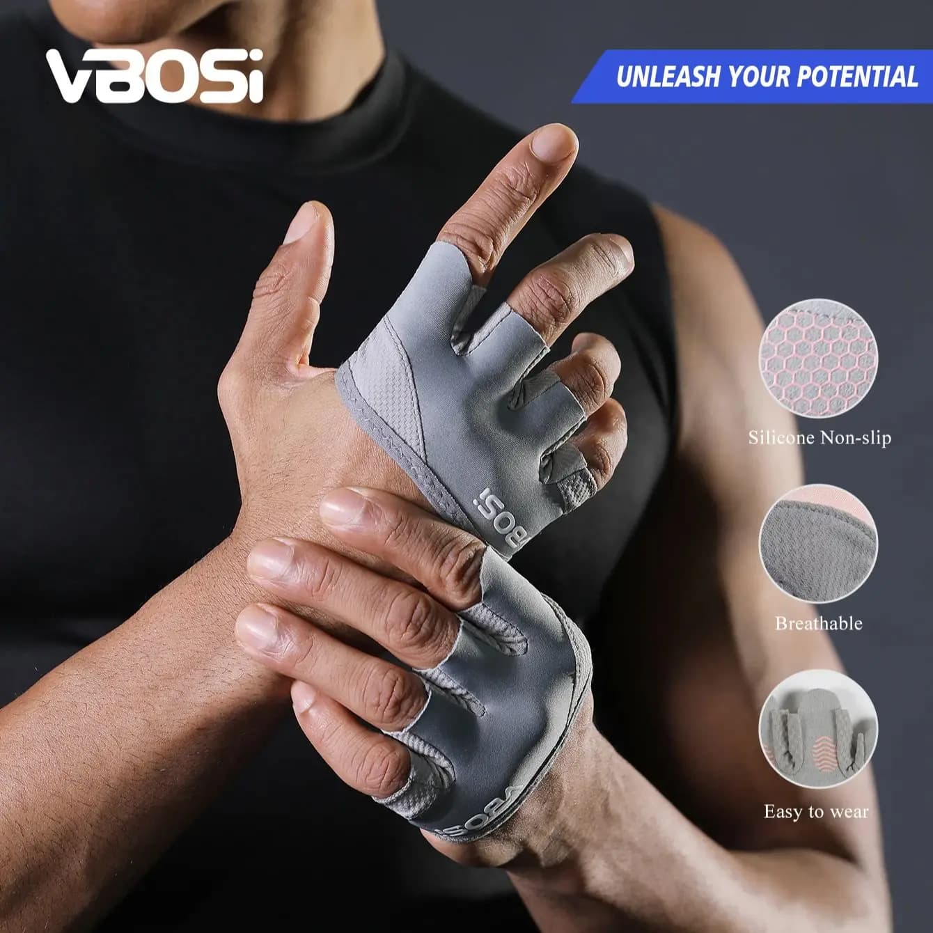 VBOSi breathable four-finger anti-slip sports gloves – Gym training gloves, cycling and daily workouts