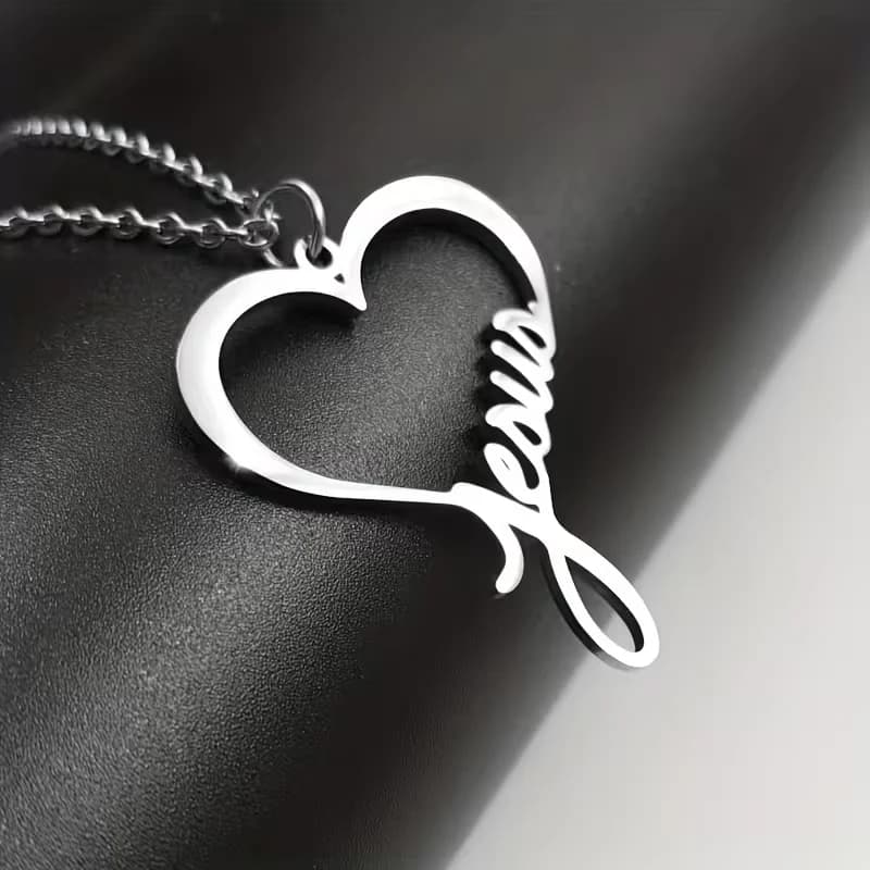 Necklace with Heart Pendant Stainless Steel Cable Custom, Chain with Inspirational Letter, Fashion Jewel, Gift for Men and Women