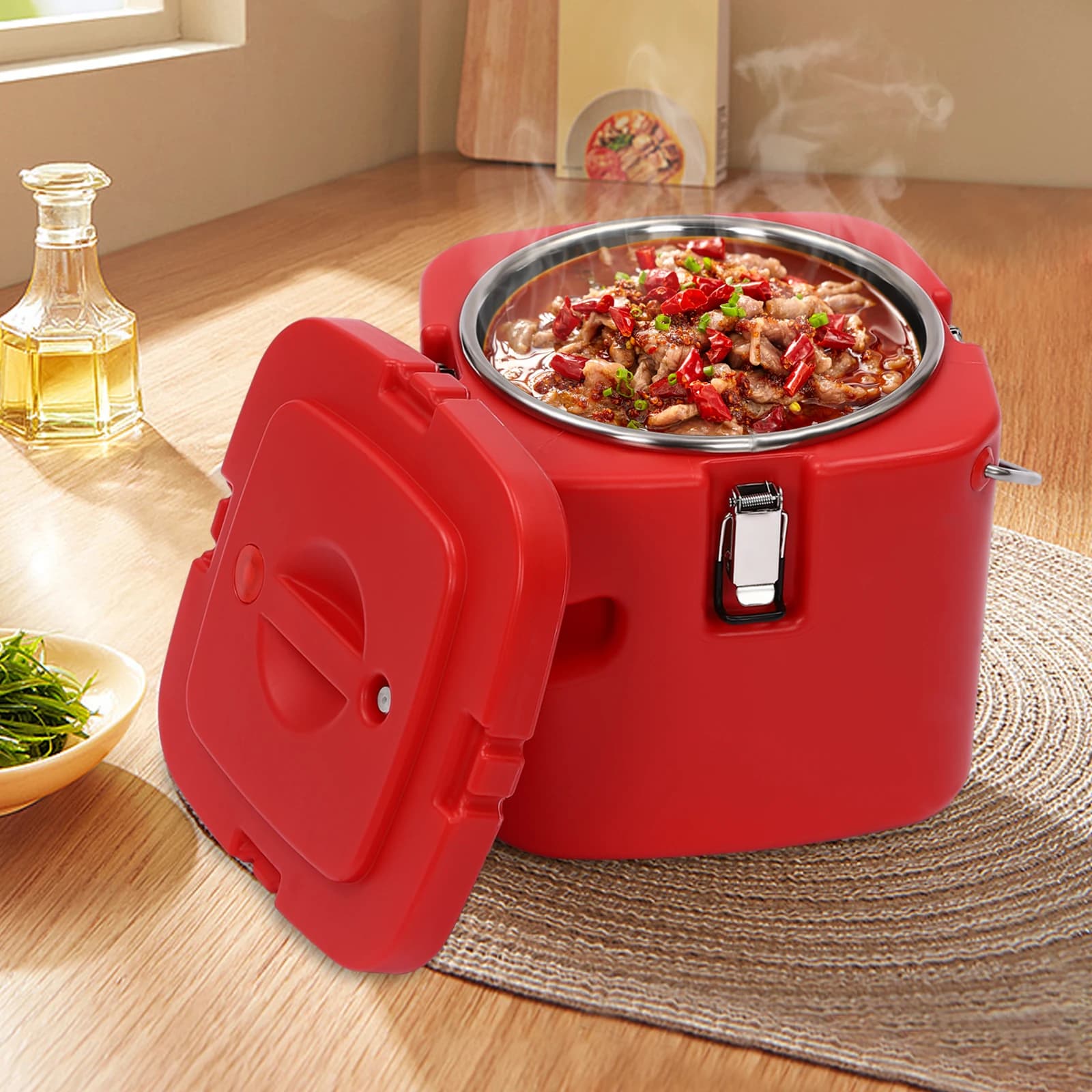 Scaldavivande Commerciale Rosso, Contenitore Termico per Zuppa da 9,5L/2,5 Galloni, Borsa Termica per Zuppa con Coperchio per Campeggio all'Aperto