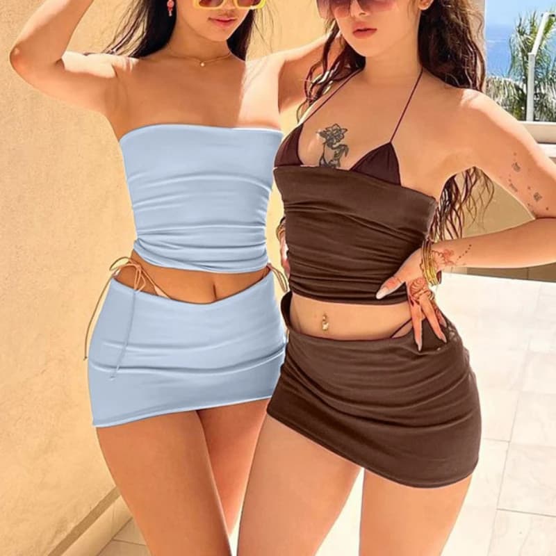 2025 Summer Fashion Casual Word Tube Top Slim Gonna corta da donna