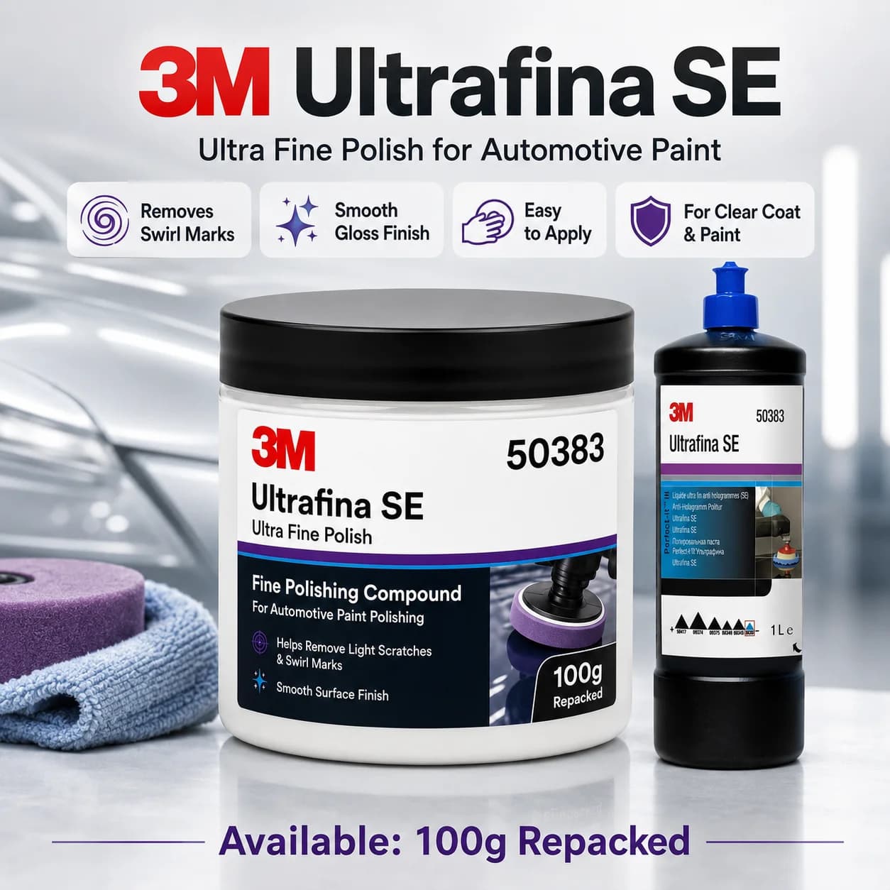 3M 50383 Ultrafina SE Ultra Fine Polish Swirl Mark Remover High Gloss Finish For Car Paint Detailing 100g Repacked