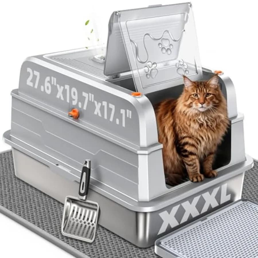 Lettiera per Gatti in Acciaio Inossidabile 152L XXXL, Modello 2026 Aggiornato - Design a 3 Strati Anti-Perdita di Urina con Filtro a Carboni Attivi per Maine Coon