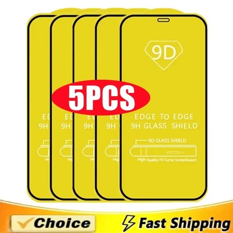 5 pezzi 9D vetro protettivo per iPhone 14 11 12 13 15 16 Pro Max Mini 7 Plus protezione schermo per iPhone XS MAX X XR vetro temperato